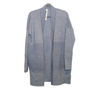 Lululemon Women's Blue & White Sit In Lotus Merino Wool Wrap Sweater size 8